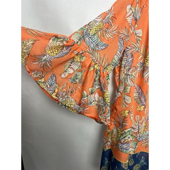 Beach Lunch Lounge Orange Pineapple Print Tunic Medium Semi Sheer - Picture 6 of 9